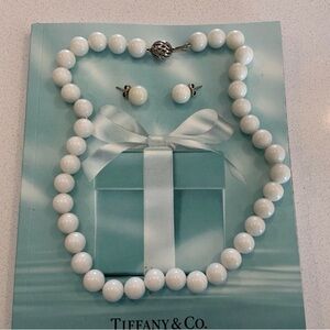 Tiffany & Co. White Bead Necklace and Earring Set Dolomite